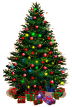 animated christmas tree with lights and presents