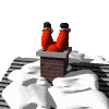 santa trying to get down the chimney