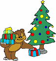 animated bear and christmas tree with presents