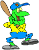 frog playing baseball