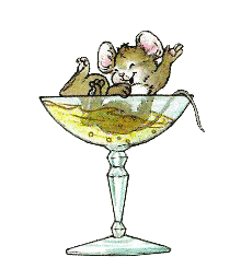 mouse in a martini glass laughing